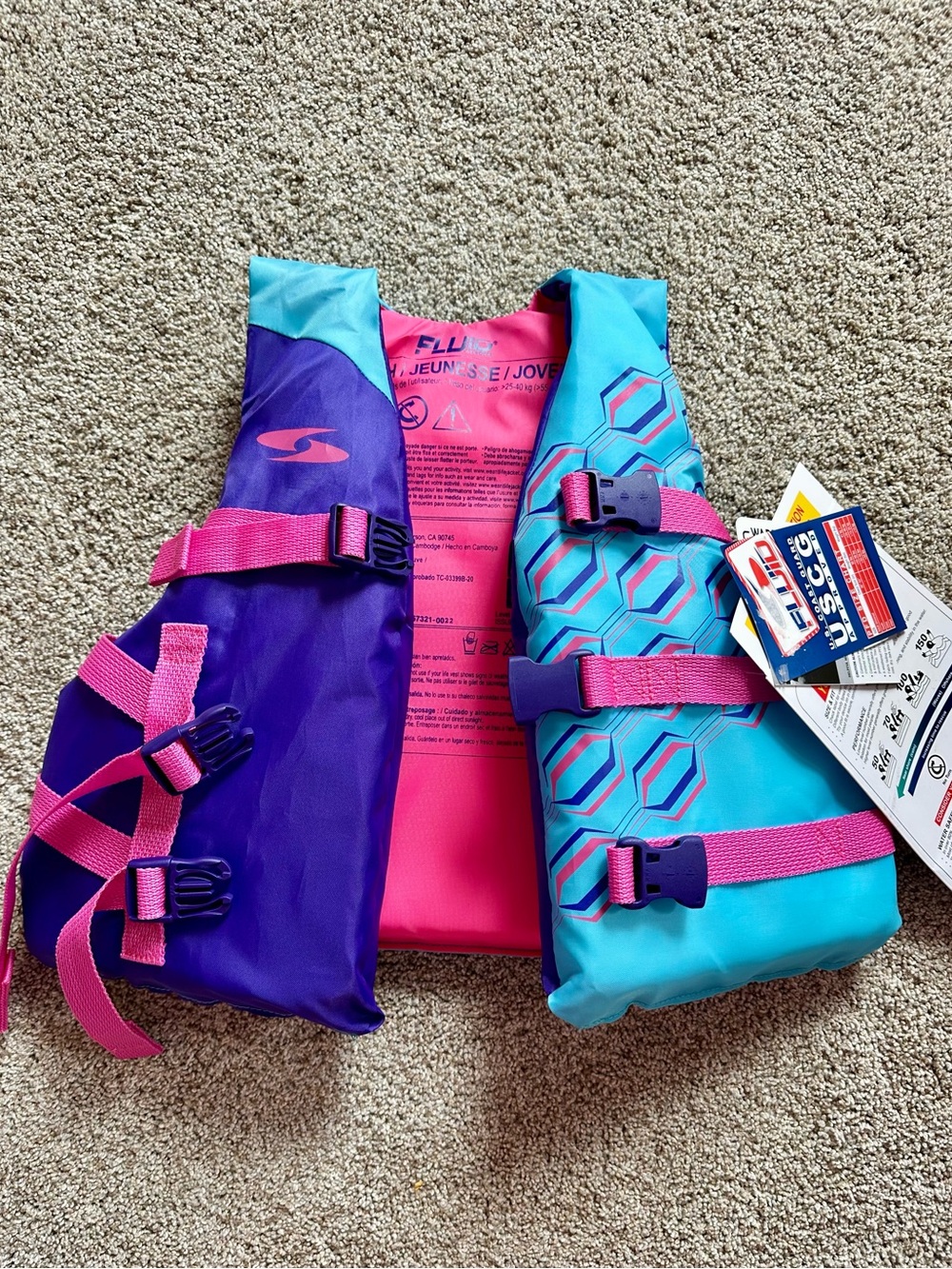 Kids Life Jacket Swim Vest - Purple & Teal with Pink Accentsy